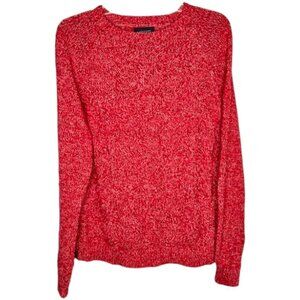 Lands' End Cotton Crewneck Weave-Front Drifter Sweater - Red/White - XL